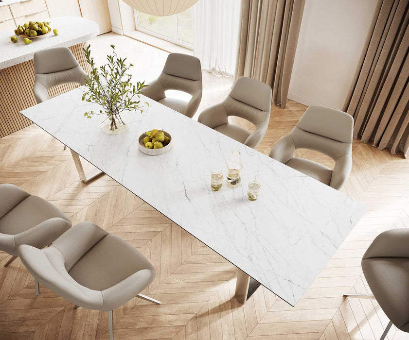 Dining Table Aurora 300cm Ceramic Statuarietto White Square Frame Slim Steel