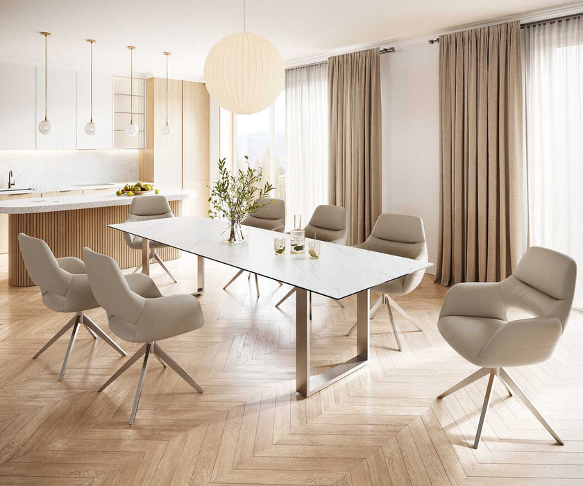 Dining Table Aurora 300cm Ceramic Statuarietto White Square Frame Slim Steel