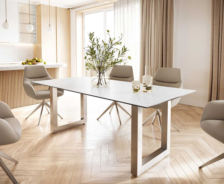 Dining Table Aurora 200cm Ceramic Statuarietto White Square Frame Steel