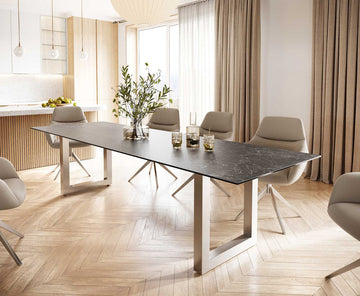 Dining Table Aurora 300cm Ceramic Nero Greco Anthracite Square Frame Steel