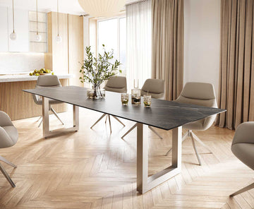 Dining Table Aurora 300cm Ceramic Noir Desir Brown Square Frame Steel