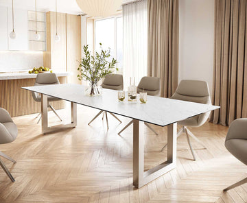 Dining Table Aurora 300cm Ceramic Statuarietto White Square Frame Steel