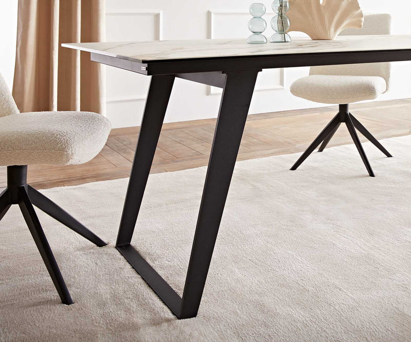 Dining Table Aurora 200x100cm Ceramic Calacatta Luxe Gold Slanted Frame Black