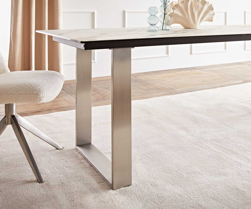 Dining Table Aurora 200x100cm Ceramic Calacatta Luxe Gold Square Frame Slim Silver