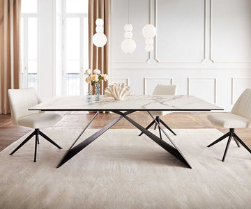 Dining Table Aurora 200x100cm Ceramic Calacatta Luxe Gold V-Frame Black