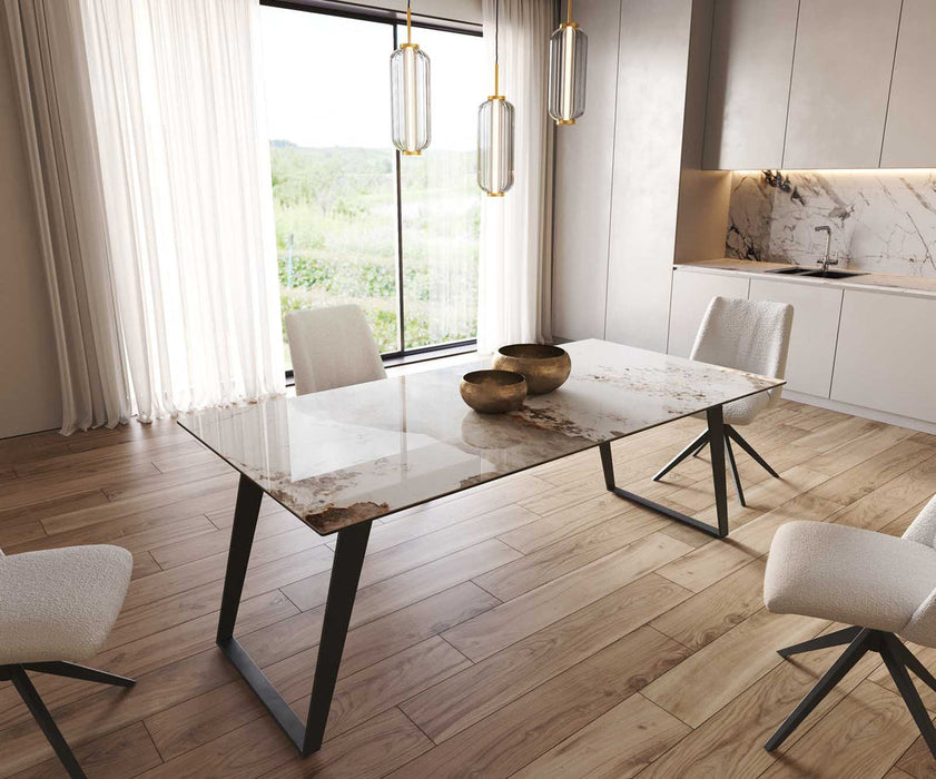 Dining Table Aurora 200x100cm Ceramic Minas Melange Beige Slanted Frame Black