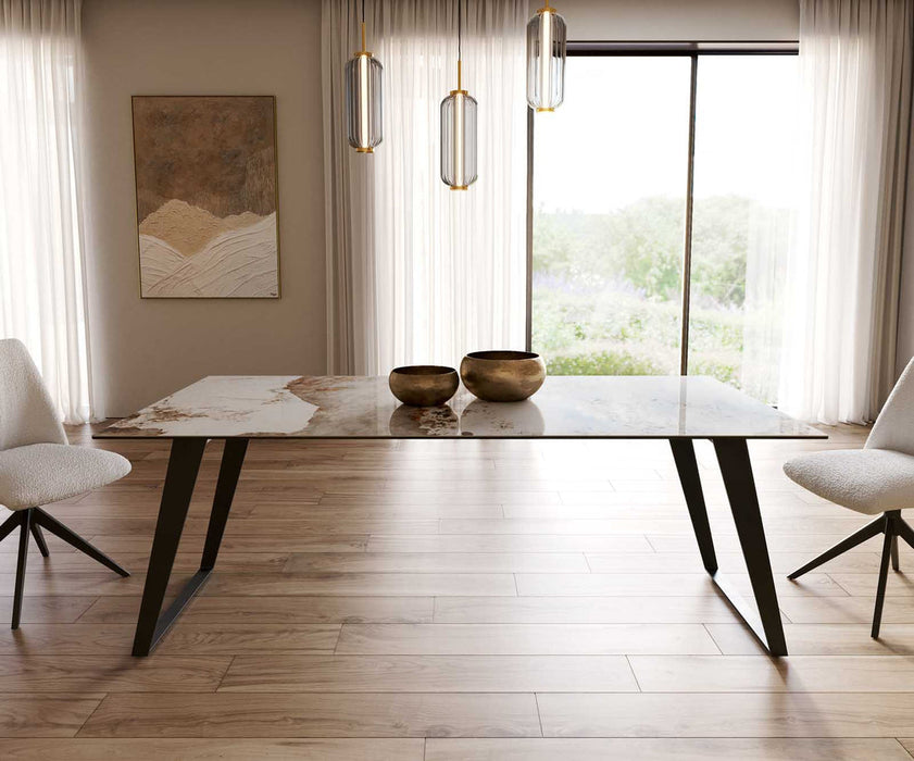 Dining Table Aurora 200x100cm Ceramic Minas Melange Beige Slanted Frame Black