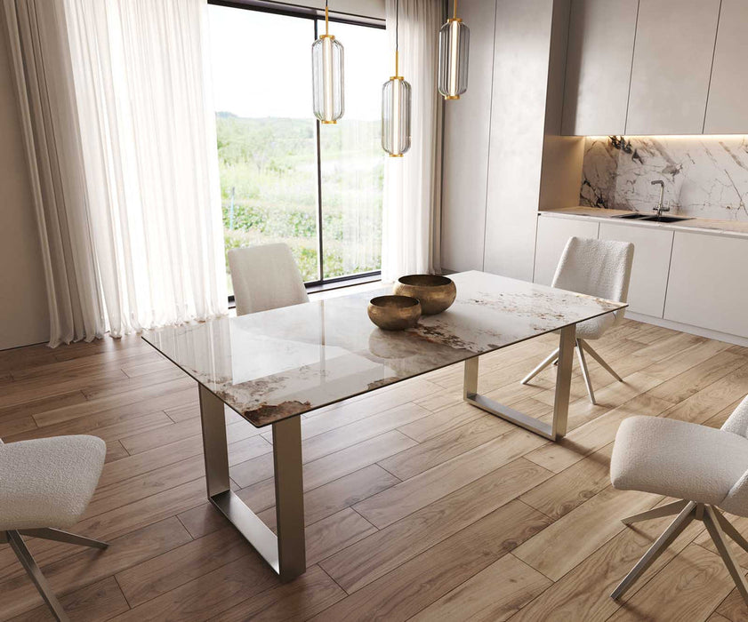 Dining Table Aurora 200x100cm Ceramic Minas Melange Beige Square Frame Slim Silver