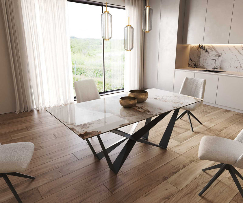Dining Table Aurora 200x100cm Ceramic Minas Melange Beige Spider Frame Black