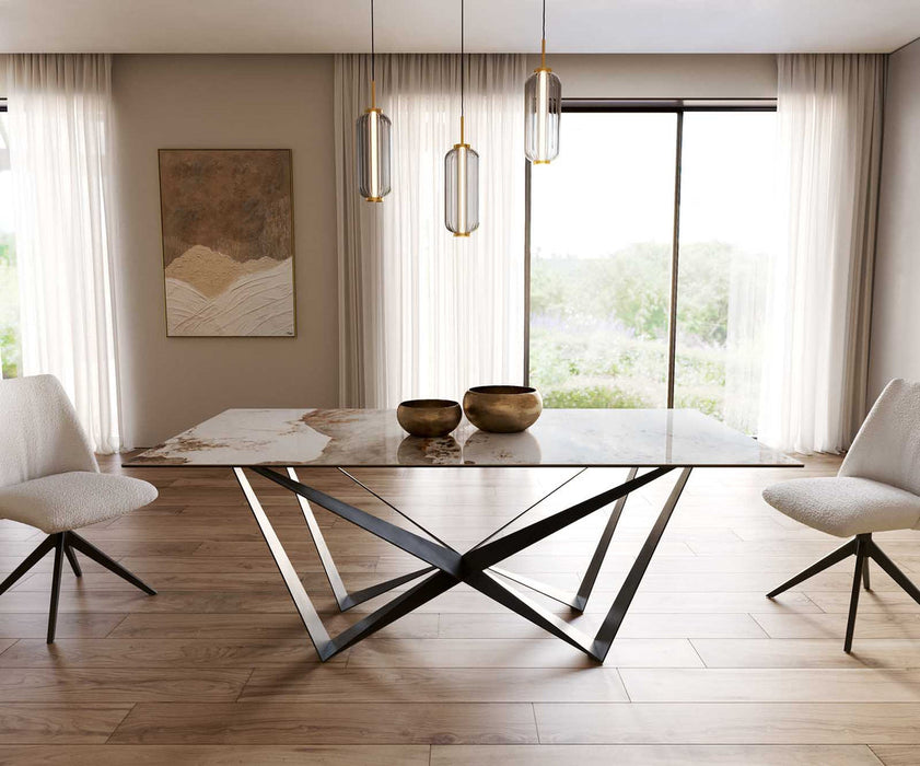 Dining Table Aurora 200x100cm Ceramic Minas Melange Beige Spider Frame Black