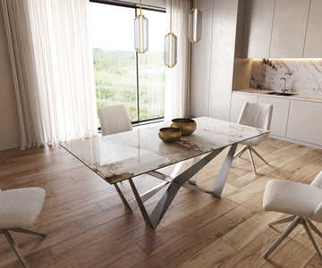Dining Table Aurora 200x100cm Ceramic Minas Melange Beige Spider Frame Silver