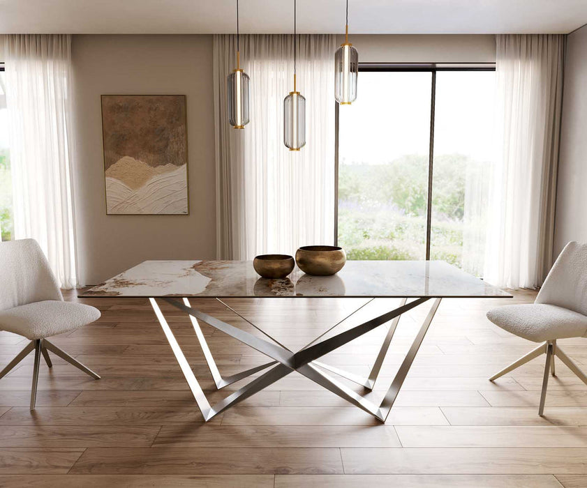 Dining Table Aurora 200x100cm Ceramic Minas Melange Beige Spider Frame Silver
