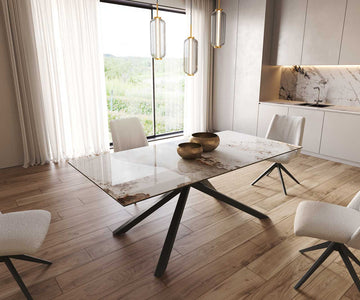 Dining Table Aurora 200x100cm Ceramic Minas Melange Beige Cross Frame Black