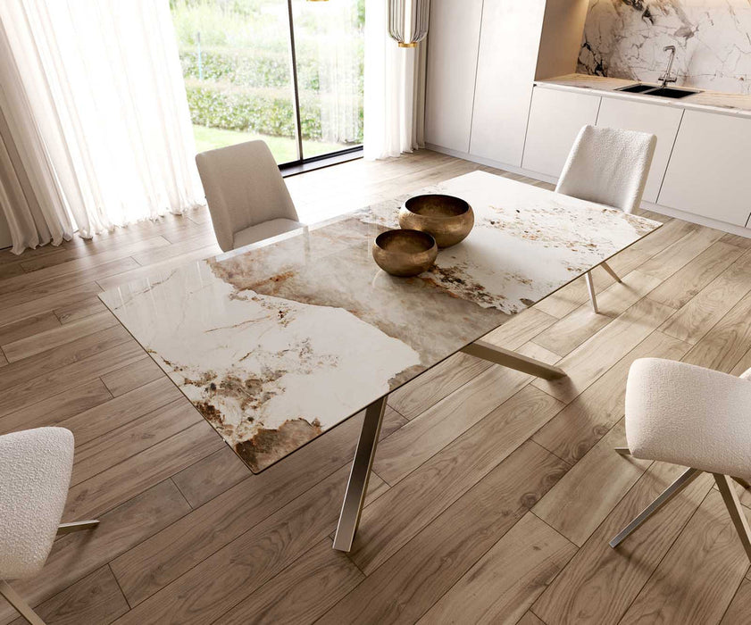 Dining Table Aurora 200x100cm Ceramic Minas Melange Beige Cross Frame Silver