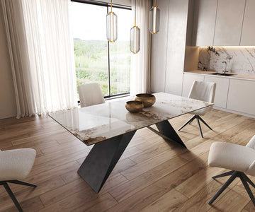 Dining Table Aurora 200x100cm Ceramic Minas Melange Beige V-Frame Black