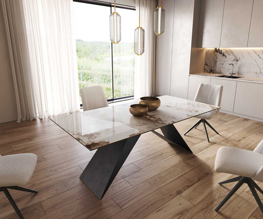 Dining Table Aurora 200x100cm Ceramic Minas Melange Beige V-Frame Black