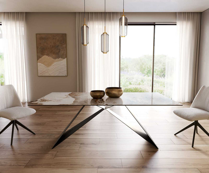 Dining Table Aurora 200x100cm Ceramic Minas Melange Beige V-Frame Black