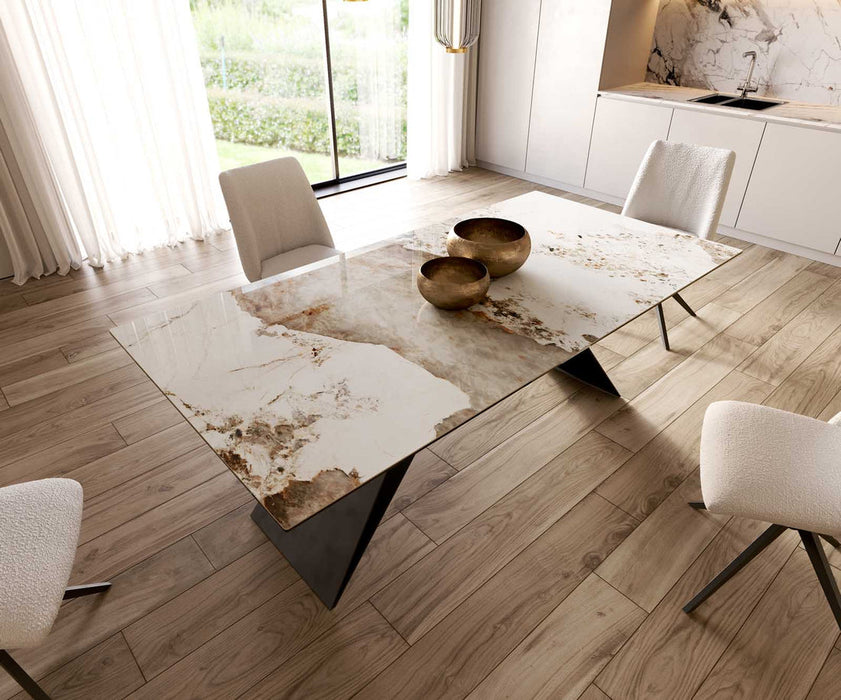 Dining Table Aurora 200x100cm Ceramic Minas Melange Beige V-Frame Black