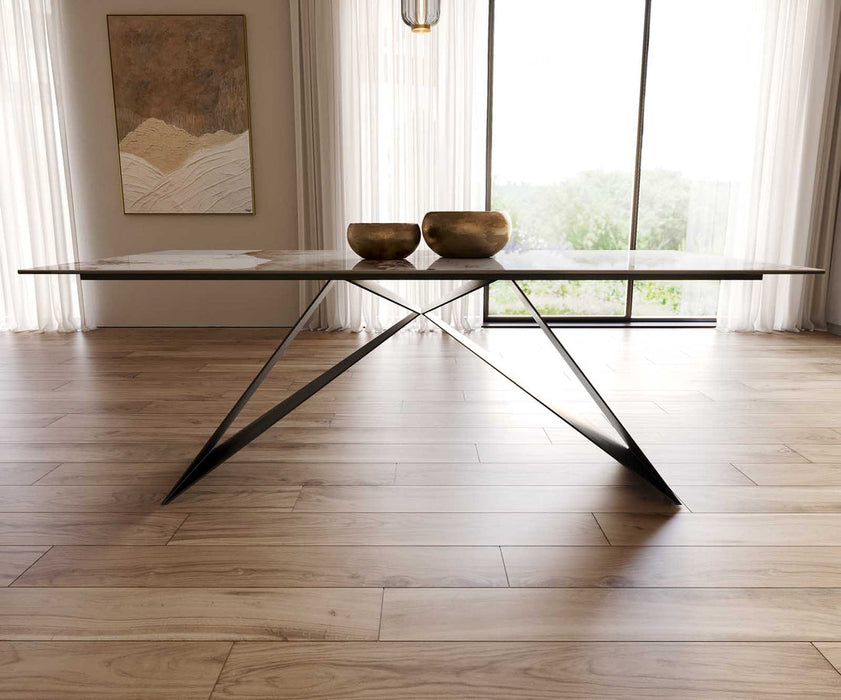 Dining Table Aurora 200x100cm Ceramic Minas Melange Beige V-Frame Black