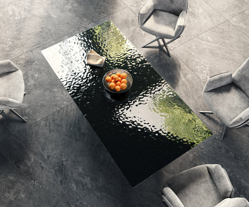 Dining Table Aurora 200x100cm Glass Black Square Frame Slim Silver