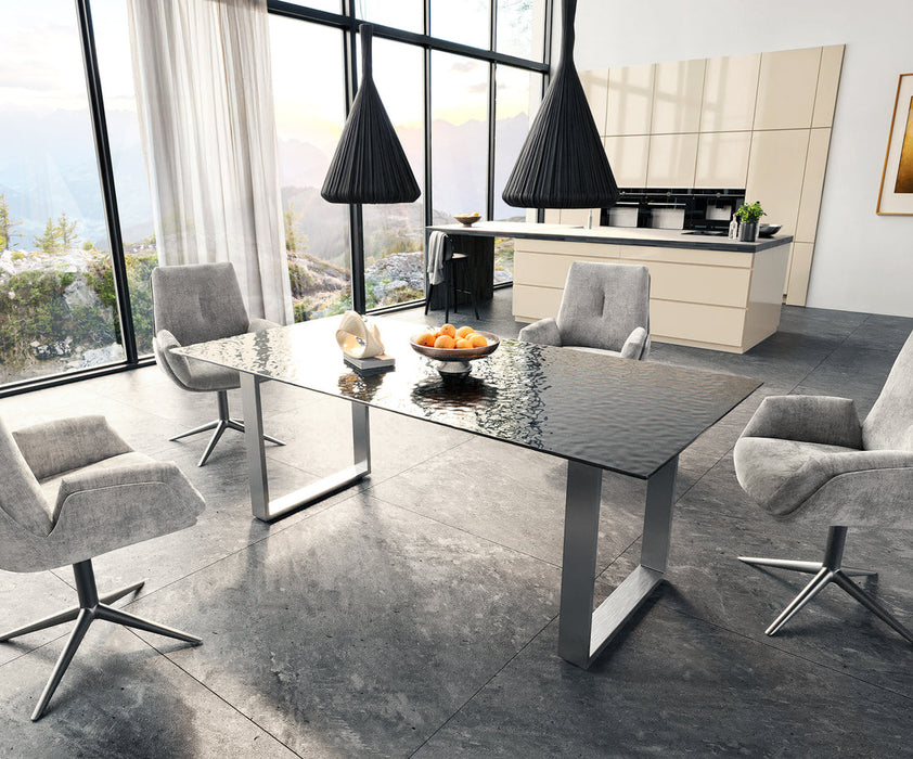 Dining Table Aurora 200x100cm Glass Black Square Frame Slim Silver
