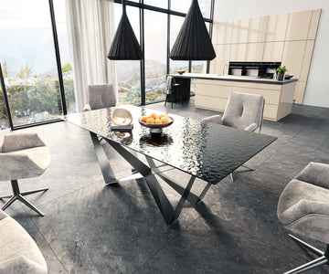 Dining Table Aurora 200x100cm Glass Black Spider Frame Silver