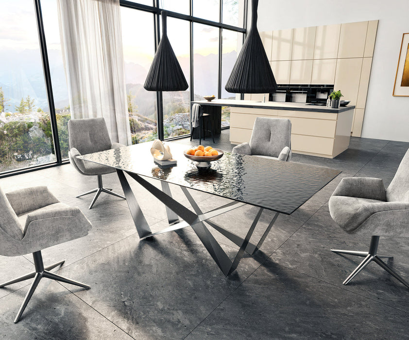 Dining Table Aurora 200x100cm Glass Black Spider Frame Silver