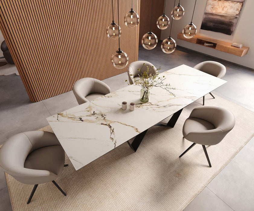 Dining Table Aurora 300x100cm Ceramic Calacatta Luxe Gold Spider Frame Black