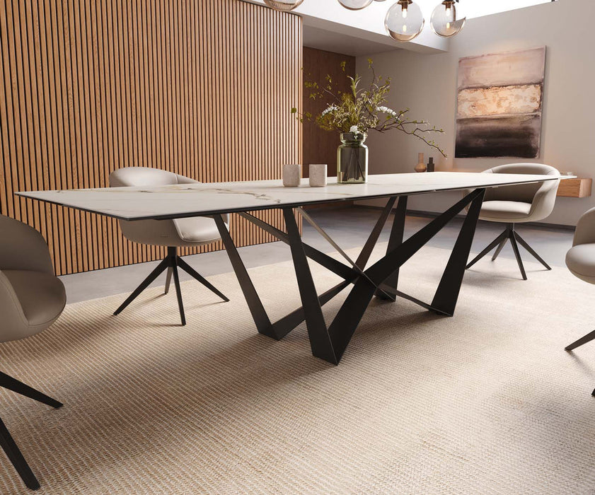 Dining Table Aurora 300x100cm Ceramic Calacatta Luxe Gold Spider Frame Black