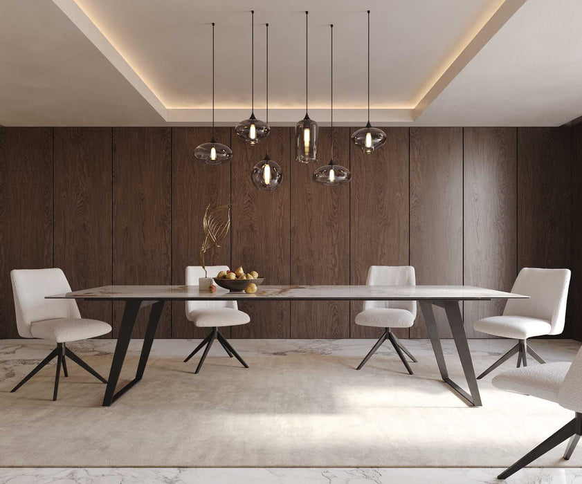 Dining Table Aurora 300x100cm Ceramic Calacatta Luxe Beige Slanted Frame Black
