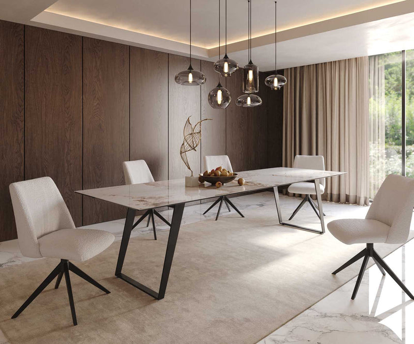 Dining Table Aurora 300x100cm Ceramic Calacatta Luxe Beige Slanted Frame Black