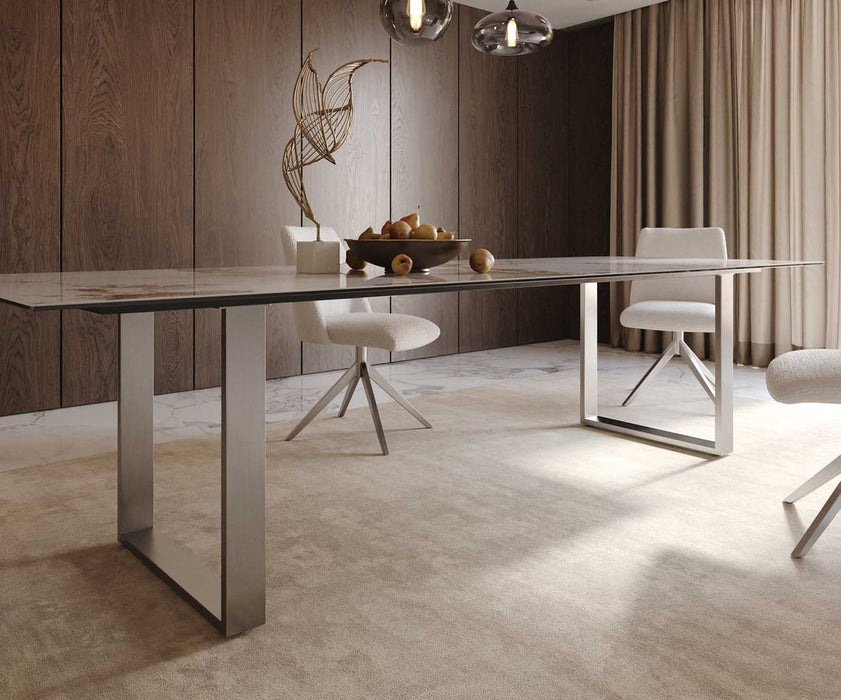 Dining Table Aurora 300x100cm Ceramic Minas Melange Beige Square Frame Slim Silver