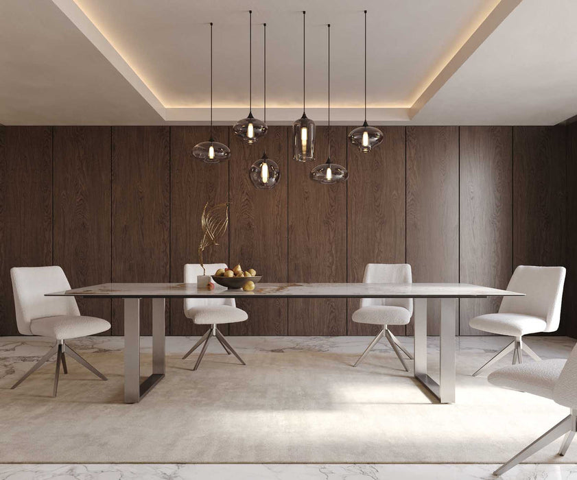 Dining Table Aurora 300x100cm Ceramic Minas Melange Beige Square Frame Slim Silver