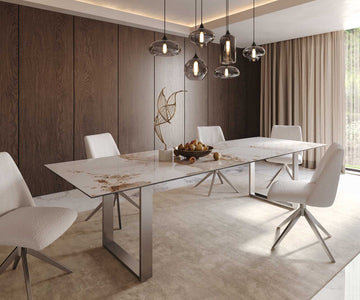 Dining Table Aurora 300x100cm Ceramic Minas Melange Beige Square Frame Slim Silver