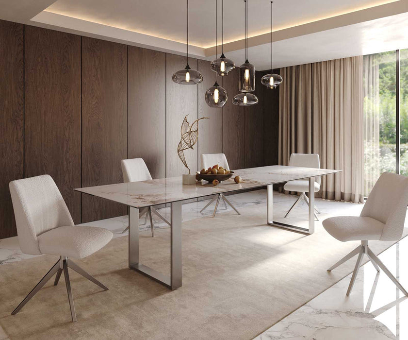 Dining Table Aurora 300x100cm Ceramic Minas Melange Beige Square Frame Slim Silver