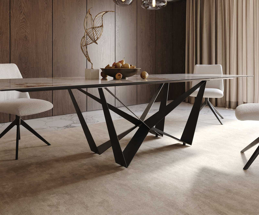 Dining Table Aurora 300x100cm Ceramic Calacatta Luxe Beige Spider Frame Black