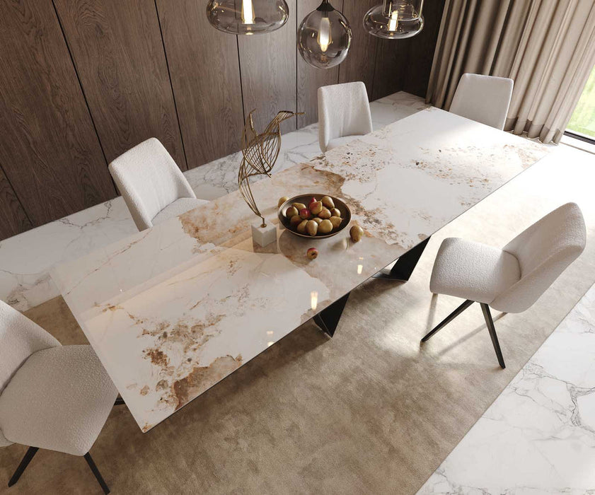 Dining Table Aurora 300x100cm Ceramic Calacatta Luxe Beige Spider Frame Black