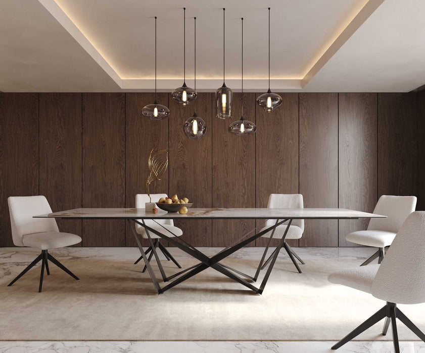 Dining Table Aurora 300x100cm Ceramic Calacatta Luxe Beige Spider Frame Black