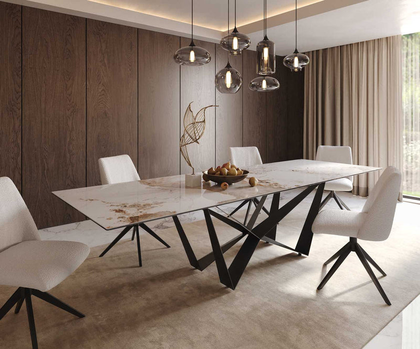 Dining Table Aurora 300x100cm Ceramic Calacatta Luxe Beige Spider Frame Black