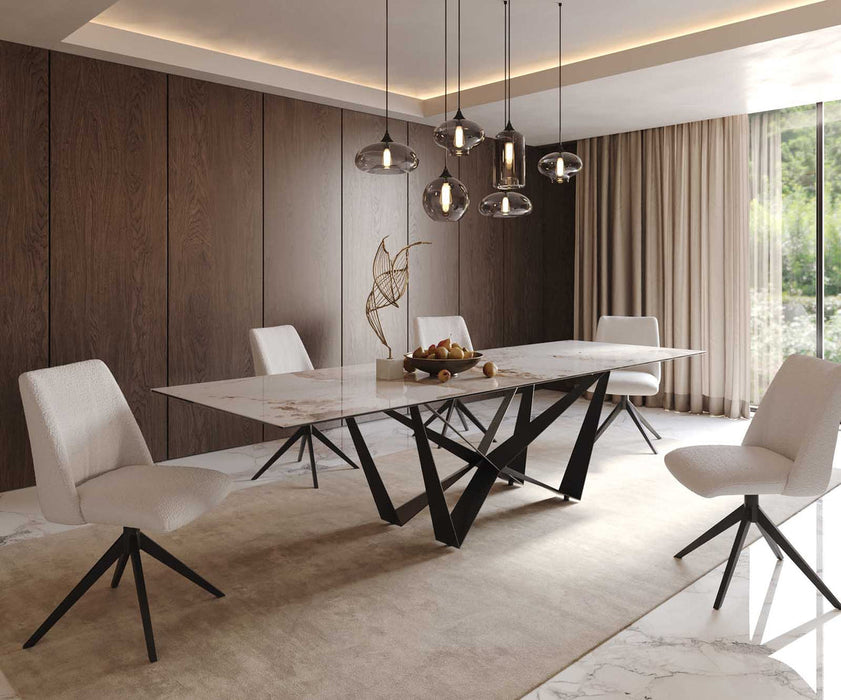 Dining Table Aurora 300x100cm Ceramic Calacatta Luxe Beige Spider Frame Black