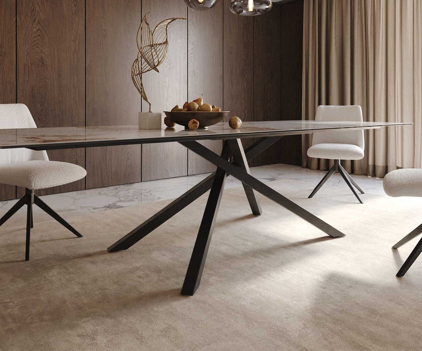 Dining Table Aurora 300x100cm Ceramic Calacatta Luxe Beige Cross Frame Black