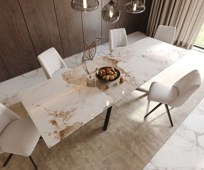 Dining Table Aurora 300x100cm Ceramic Calacatta Luxe Beige Cross Frame Black