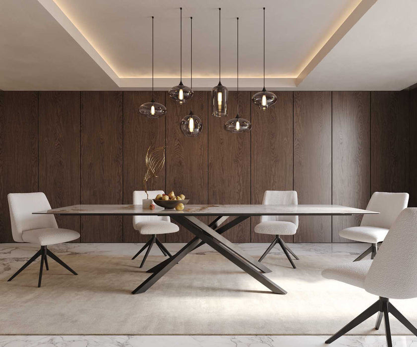 Dining Table Aurora 300x100cm Ceramic Calacatta Luxe Beige Cross Frame Black