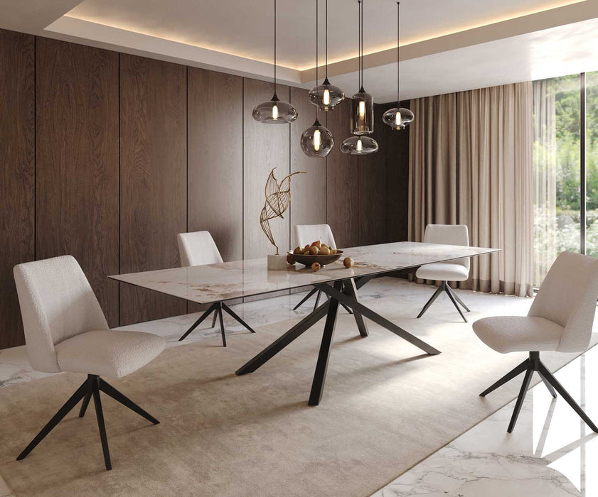 Dining Table Aurora 300x100cm Ceramic Calacatta Luxe Beige Cross Frame Black