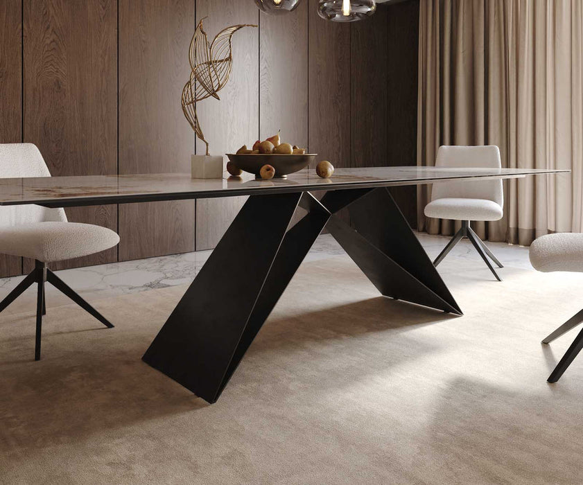 Dining Table Aurora 300x100cm Ceramic Calacatta Luxe Beige V-Frame Black