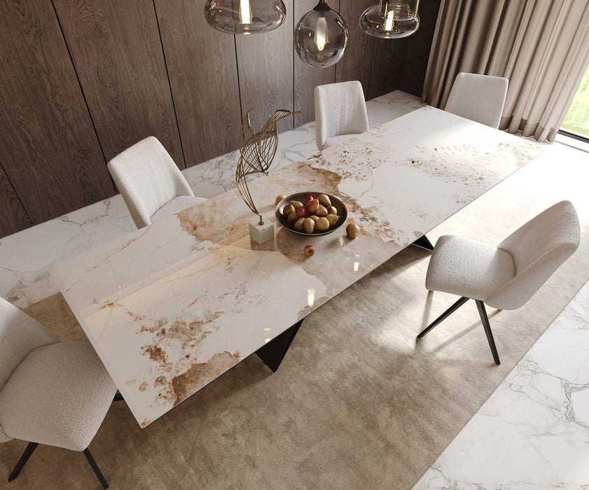 Dining Table Aurora 300x100cm Ceramic Calacatta Luxe Beige V-Frame Black