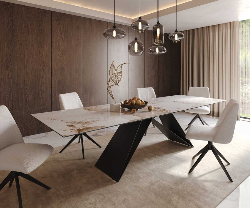 Dining Table Aurora 300x100cm Ceramic Calacatta Luxe Beige V-Frame Black