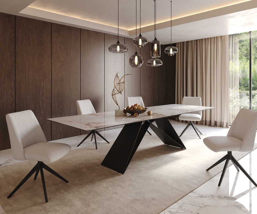 Dining Table Aurora 300x100cm Ceramic Calacatta Luxe Beige V-Frame Black