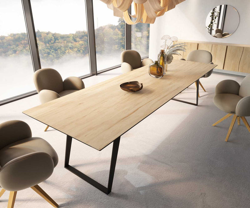 Dining Table Aurora 300x100cm Ceramic Sabbia Oak-Look Slanted Frame Black