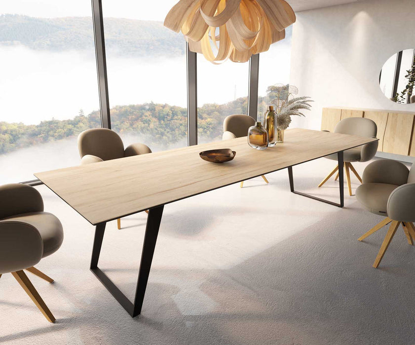 Dining Table Aurora 300x100cm Ceramic Sabbia Oak-Look Slanted Frame Black